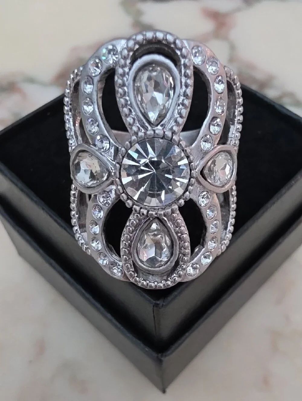 Lia Sophia Silver-Tone Clear Crystal Statement Ring